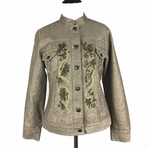 Chico's Jackets & Blazers - Chico's Gold Jean Embroidered Jacket Roomy 0/XS